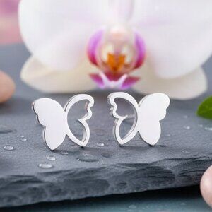 18K Gold Plated Stainless Steel Butterfly Stud Minimalist Trendy Earrings